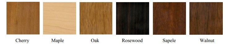 The range of wood options available for our weather display cabinets.