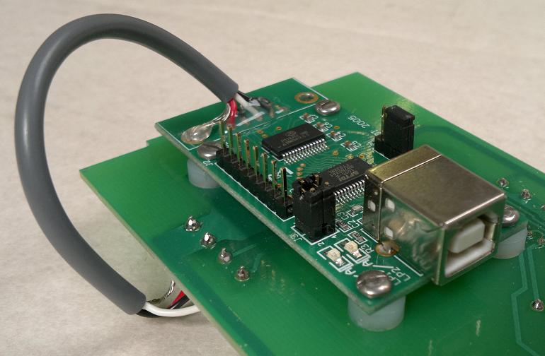 Close up of connection on weather data logger board.