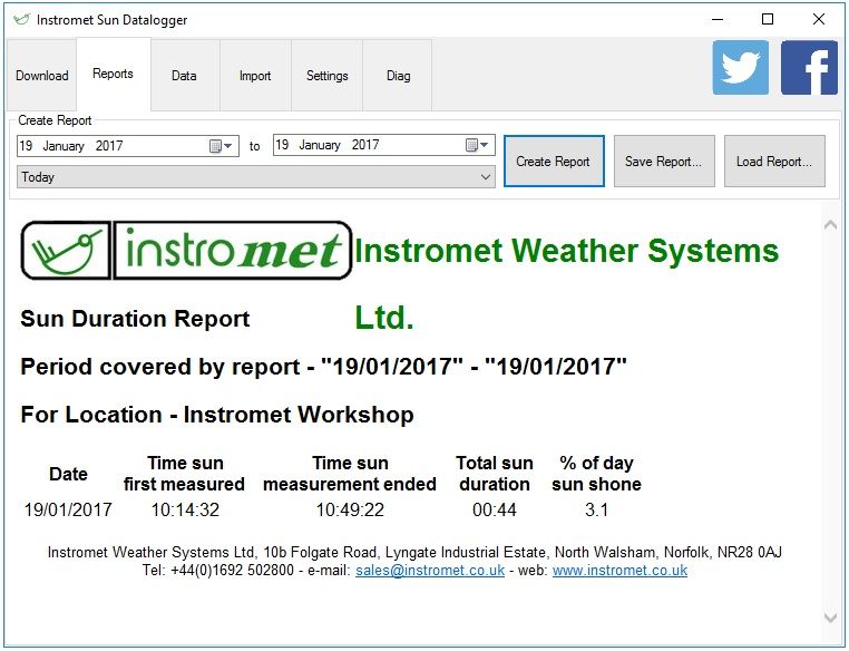 Instromet sun data logger report page example. 